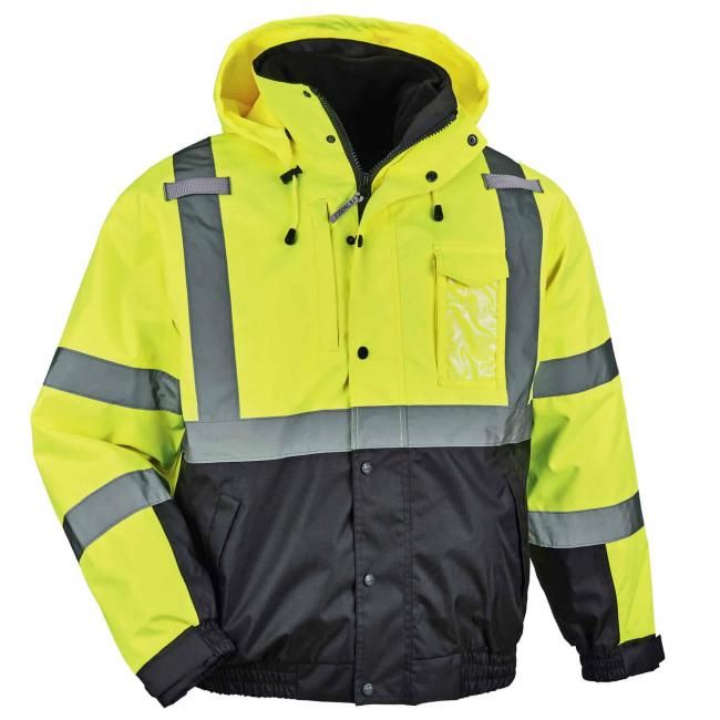 Hi-Vis Insulated Safety Bomber Reflective Jacket with Winter Weather Beanie Hat 